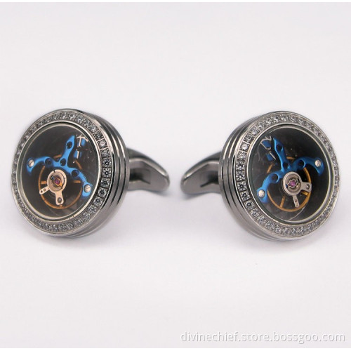Fashion High End Blue Tourbillon Movement Cufflinks For Man's Suit Shirt